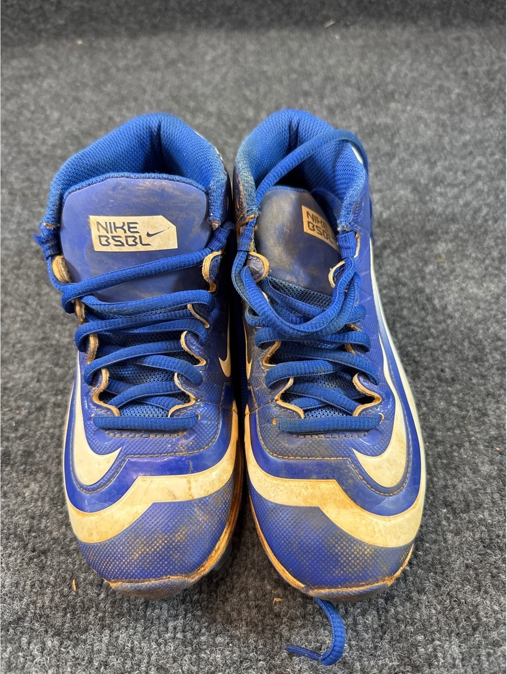 Nike BSB Kids Baseball Cleats Size 1Y Blue Gold Mid Top Athletic Shoes